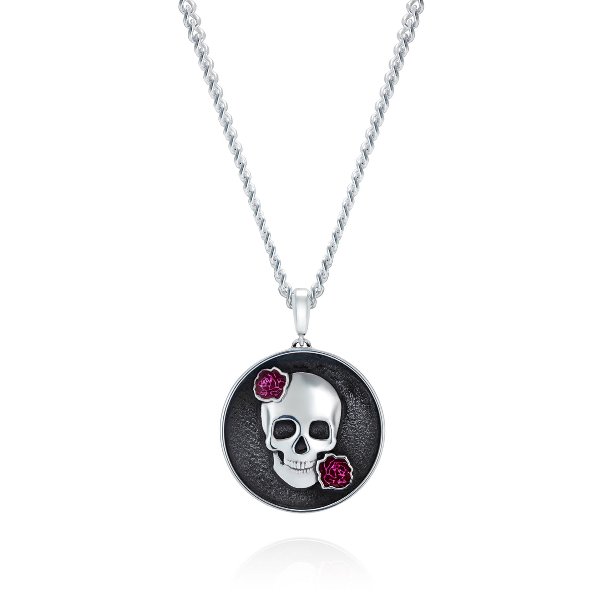 Skull and Roses Round Pendant, 25 mm - front view