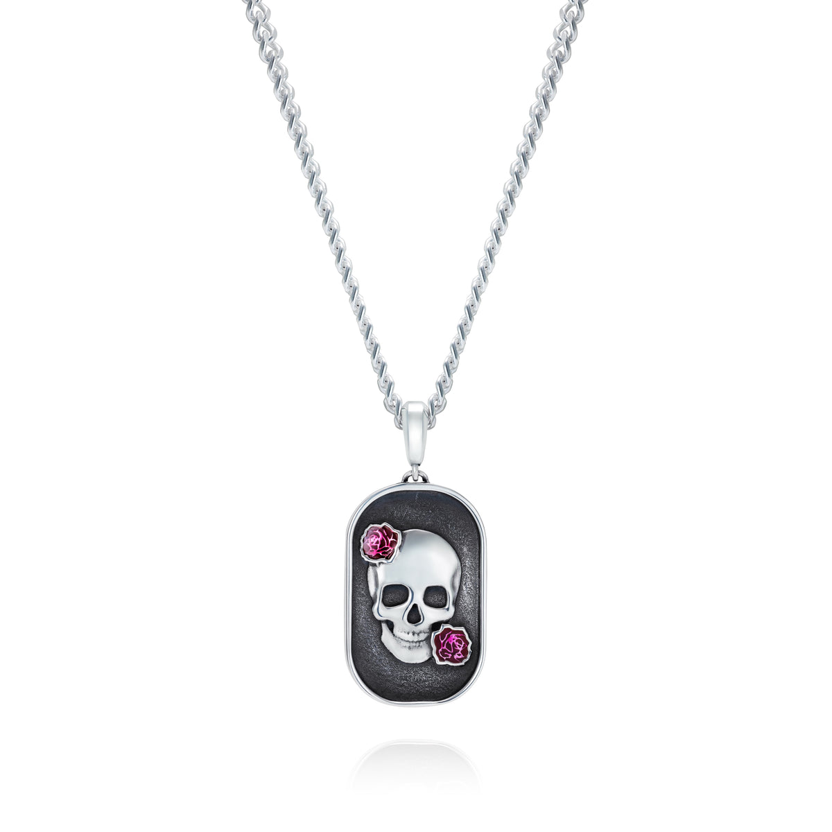 Skull and Roses Rounded Rectangular Pendant, 25 mm - front view