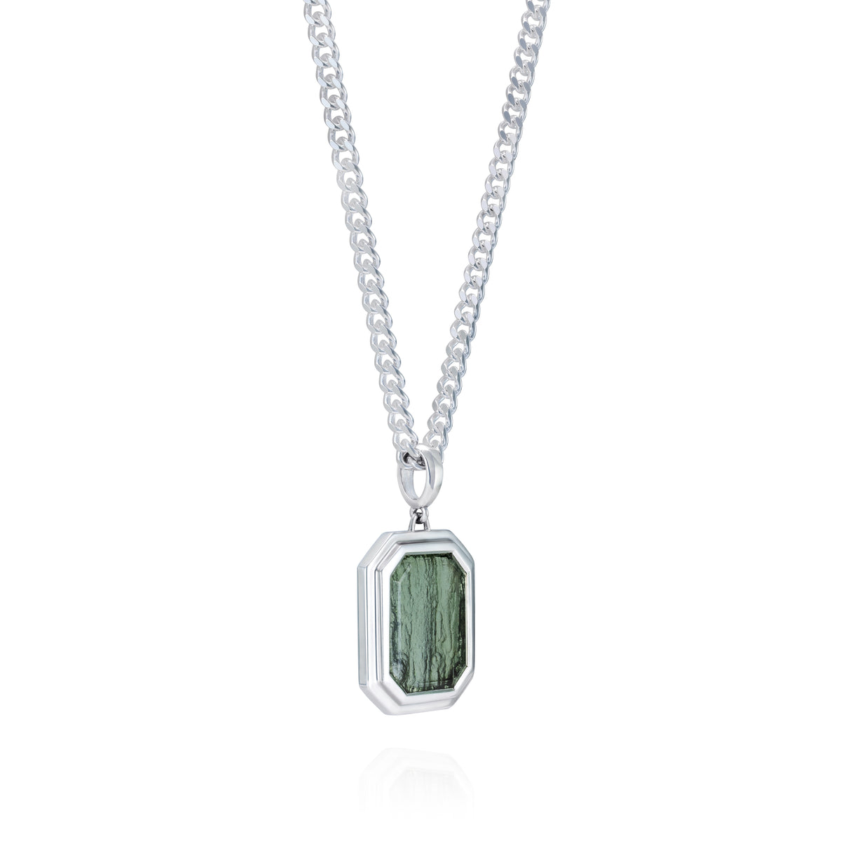 Faceted Moldavite Pendant - 45 degree view