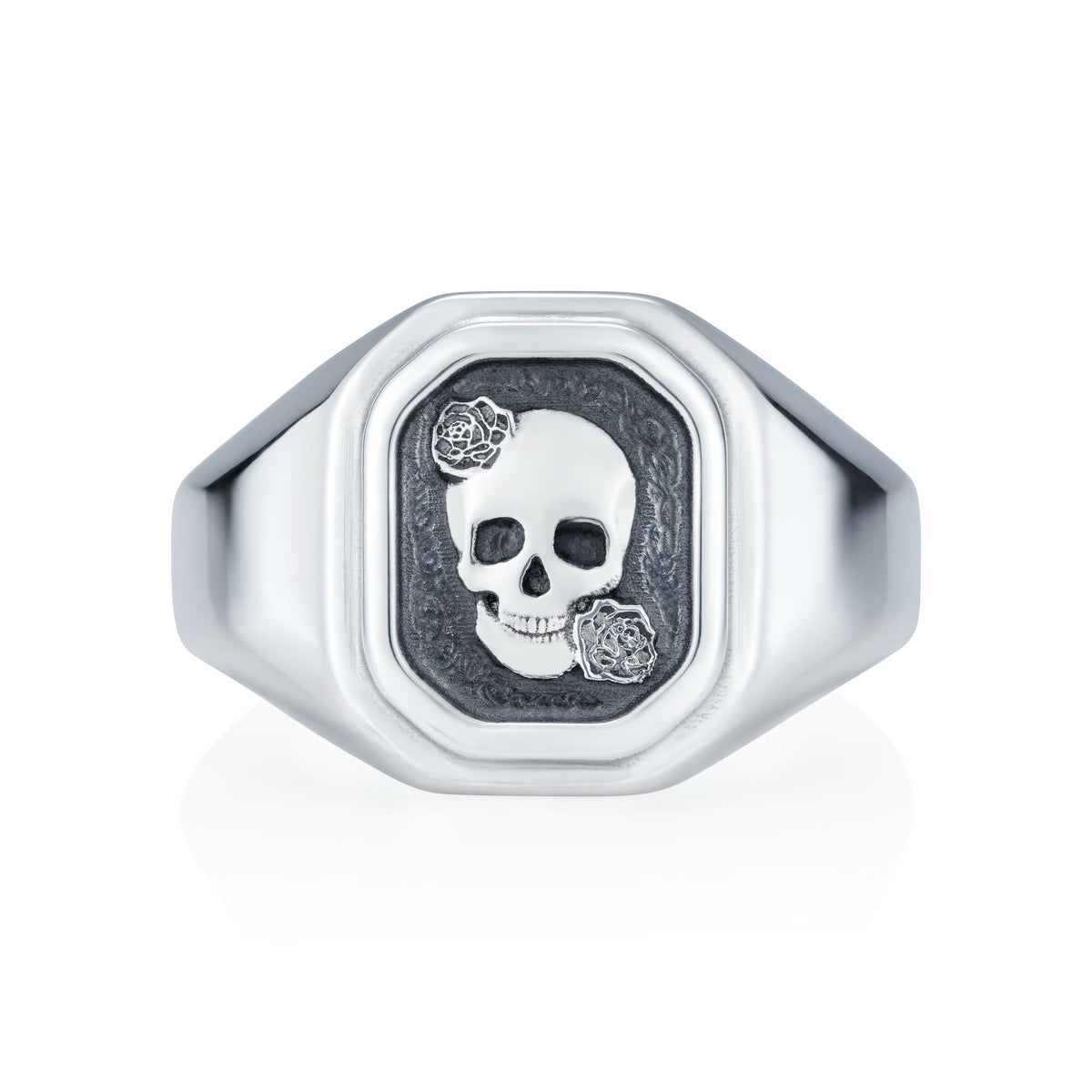 Skull and Roses Signet Ring - front view