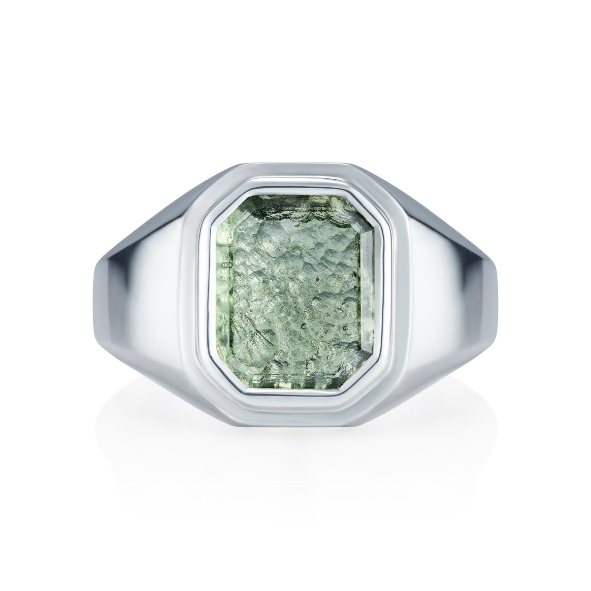 Faceted Moldavite Signet Ring - front view