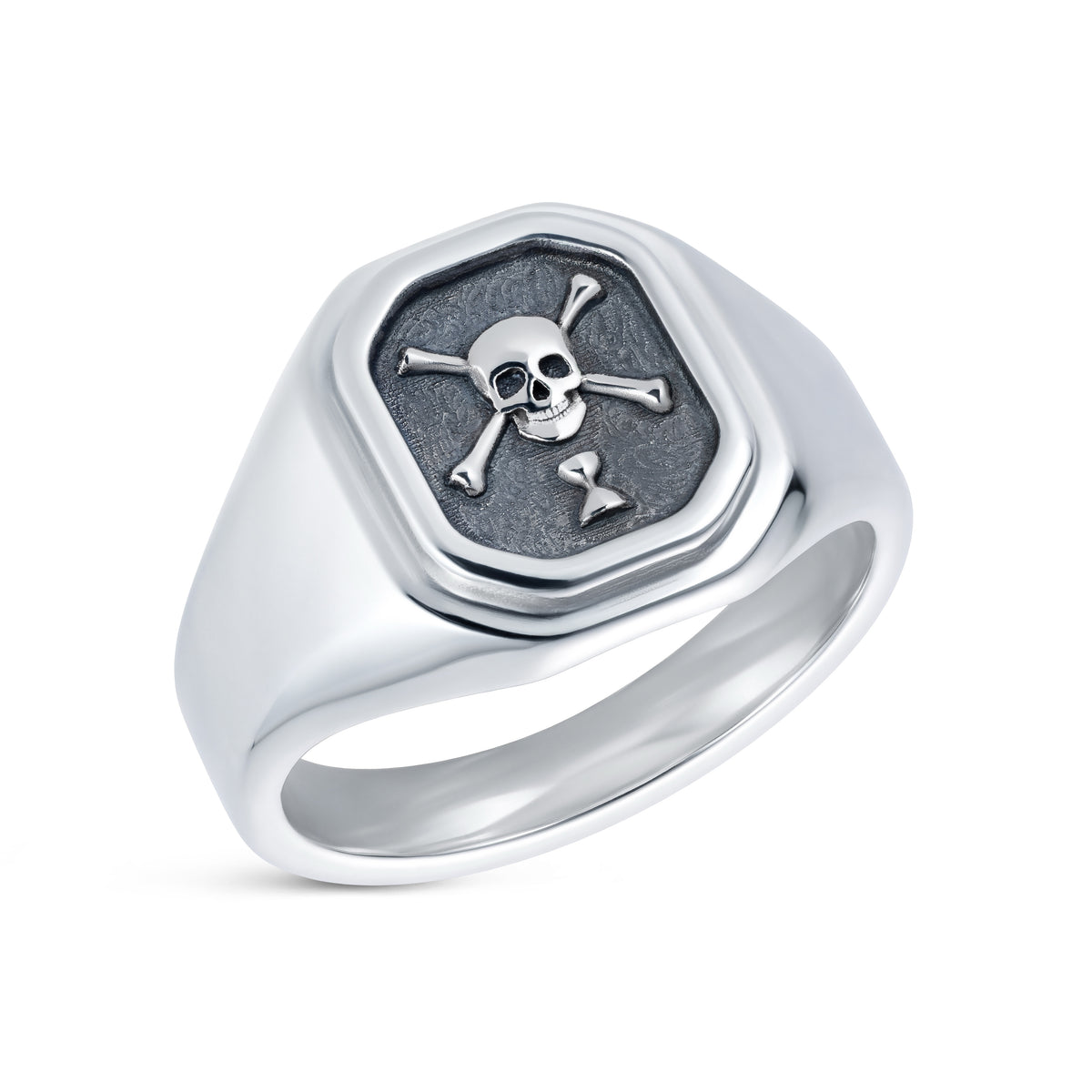Skull, Crossbones and Hourglass Signet Ring - 45 degree view