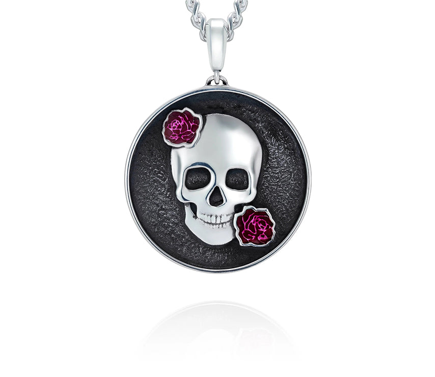 Skull and Roses Round Pendant, 25 mm
