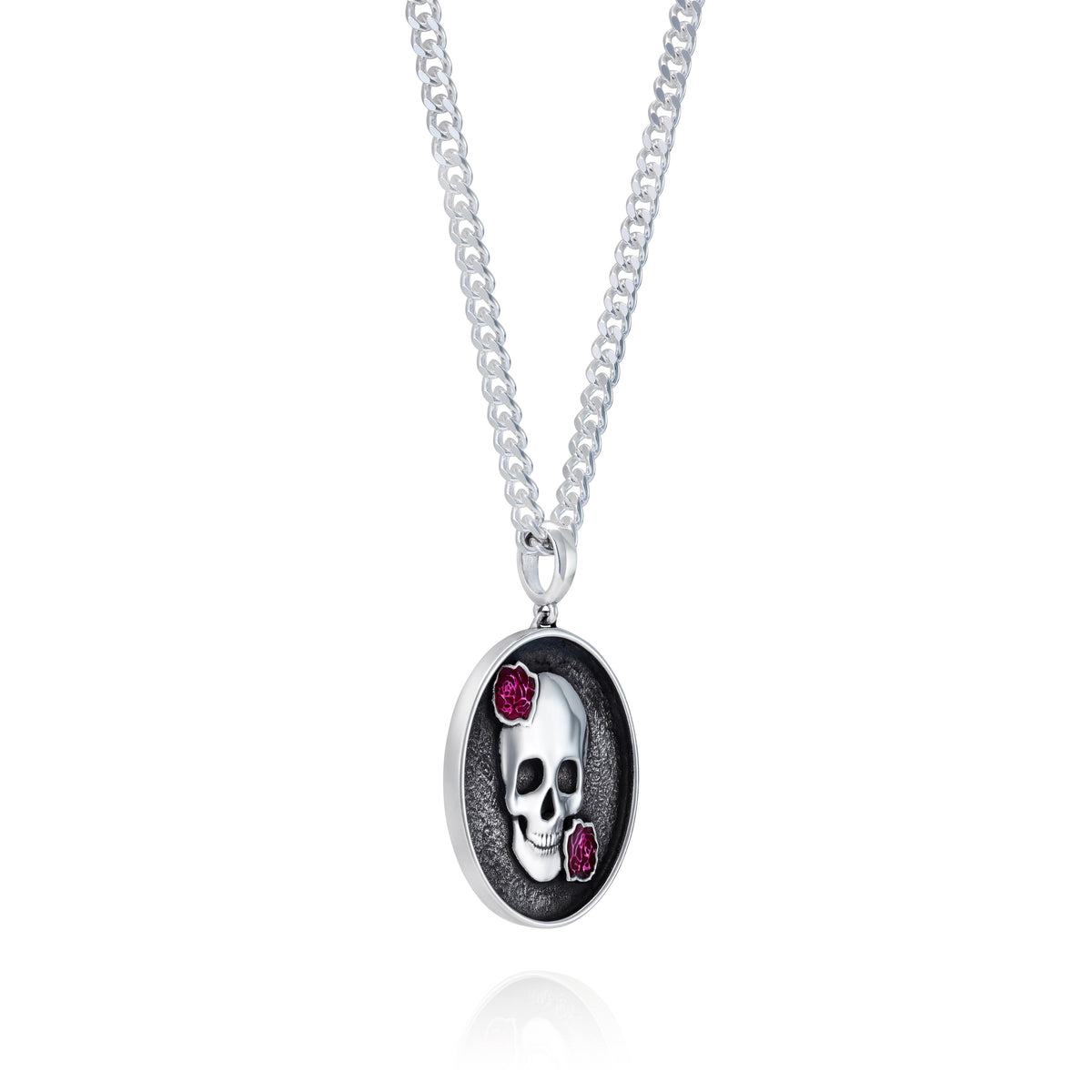 Skull and Roses Round Pendant, 25 mm - 45 degree view