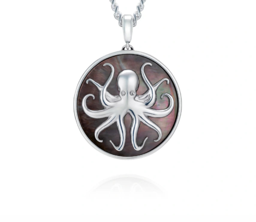 Tahitian Black Mother of Pearl Squid Pendant, 25 mm