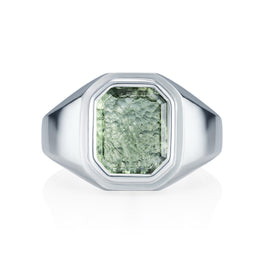 Faceted Moldavite Signet Ring - front view