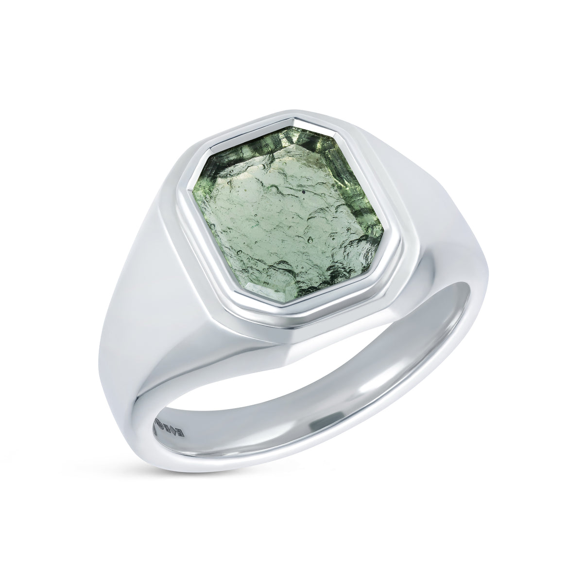 Faceted Moldavite Signet Ring - 45 degree view