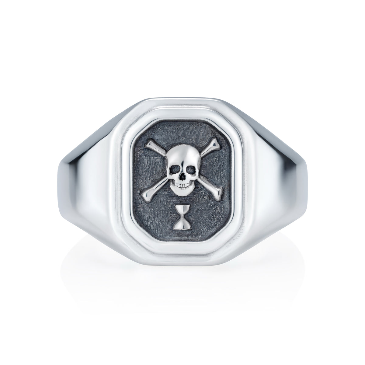 Skull, Crossbones and Hourglass Signet Ring - front view